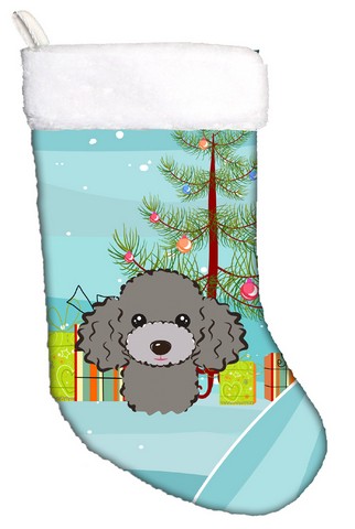 Picture of Carolines Treasures BB1631CS Christmas Tree & Silver Gray Poodle Christmas Stocking
