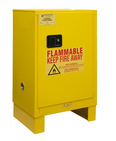 Picture of Durham 1012ML-50 16 gauge FM Flammable Manual Closing Safety Storage Cabinet with 1 Shelf & Legs, Yellow - 12 gal