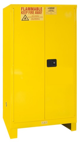 1060ML-50 16 Gauge Welded Flammable Manual Doors Safety Cabinet with Legs & 2 Shelves, Yellow - 60 gal -  Durham
