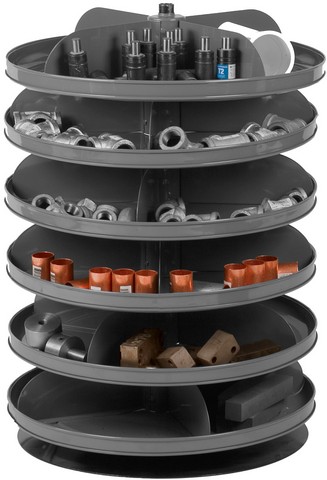 Flat-Bottom Revolving Open Bin Storage Unit, 17 in Dia x 25.375 in H, 24 Compartments, Gray, Steel