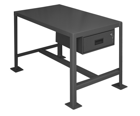MTD182436-2K195 14 Gauge Medium Duty Machine Tables with 1 Drawer & 1 Top Shelf, Gray - 24 x 18 x 36 in.