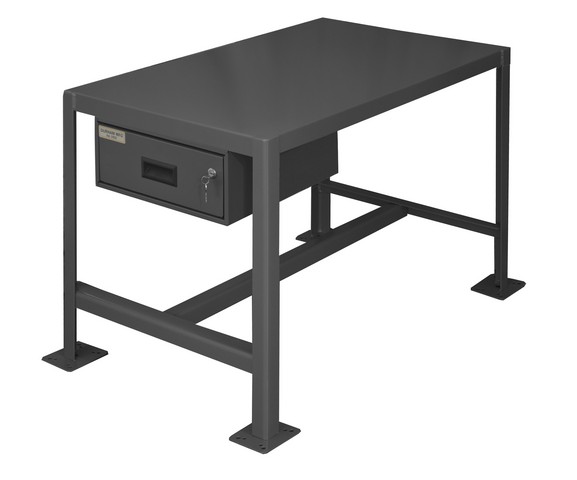 14 Gauge Medium Duty Machine Tables with 1 Drawer & 1 Top Shelf, Gray - 36 x 24 x 36 in.