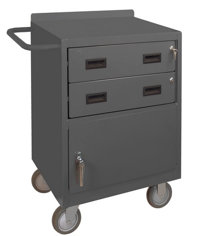 Picture of Durham 2201-95 1.63 in. 6 Gauge Welded Steel Mobile Bench Lockable Cabinet with 2 Drawers & Tubular Push Handled, Gray