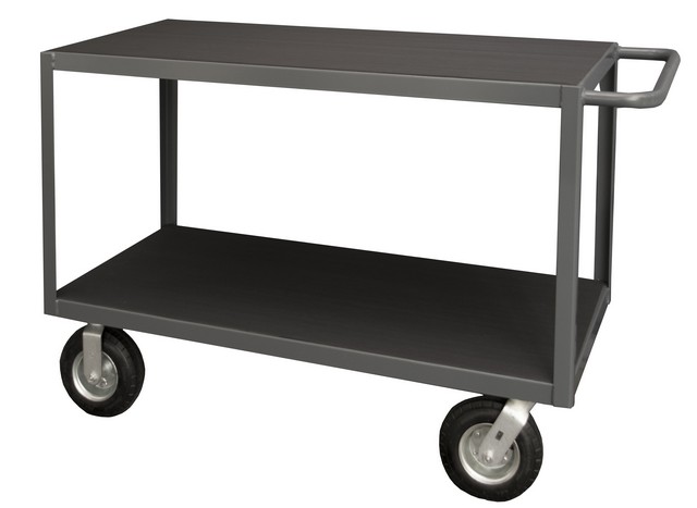 14 Gauge Tubular Push Handled Shelf Rolling Instrument Cart with 2 Shelves & All Lips down, Gray - 24 x 36 x 55.38 in.
