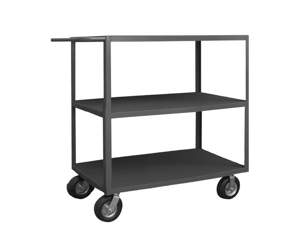 14 Gauge Tubular Push Handled Shelf Rolling Instrument Cart with 3 Shelves & All Lips down - Gray - 30 x 60 x 55.38 in.
