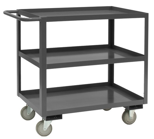 RSC-1830-3-95 14 Gauge Tubular Push Handled Rolling Service Cart with 3 Shelves & Lips Up, Gray - 30 x 18 x 35 in.