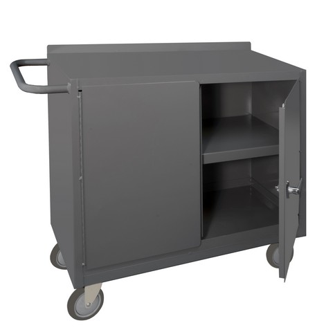 Picture of Durham 2210-95 36 in. 16 Gauge Mobile Bench Lockable Cabinet with 3 Shelves & Tubular Push Handled, Gray