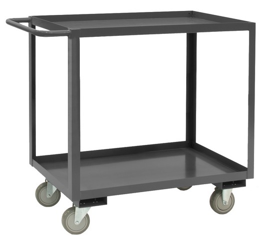 14 Gauge Tubular Push Handled Rolling Service Cart with 2 Shelves & Lips Up, Gray - 36 x 24 x 35 in.