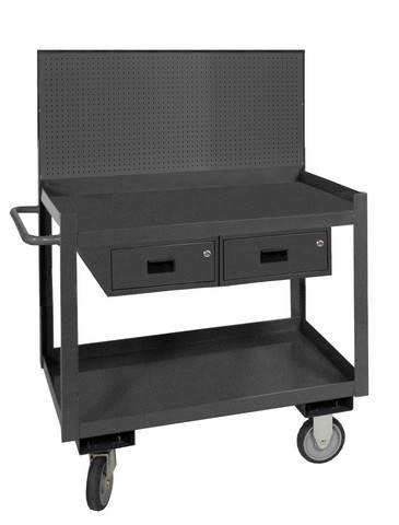 14 Gauge Steel Stock Cart with Pegboard & 2 Drawers, Gray - 36 x 24 x 37.63 in.