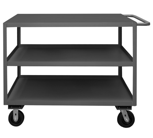 14 Gauge Tubular Push Handled Rolling Service Cart with 3 Shelves & Top Lips Down - Gray - 36 x 24 x 39.25 in.