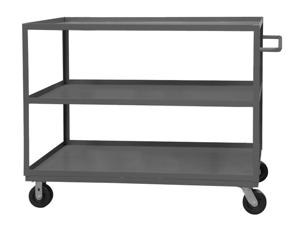 14 Gauge Tubular Push Handled Rolling Service Cart with 3 Shelves & 1.63 in. All Lips Up, Gray