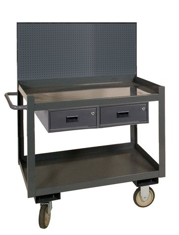 14 Gauge Steel Mobile Work Station with Pegboard & 2 Drawers & 2 Shelves, Gray