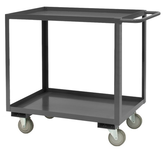 14 Gauge Tubular Push Handled Rolling Service Cart with 3 Shelves & All Lips Up - Gray - 48 in.