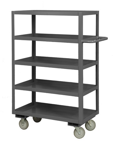 RSC-3048-5-95 14 Gauge Tubular Push Handled Rolling Service Cart with 5 Shelves & Lips Up, Gray - 48 x 30 x 55.75 in.