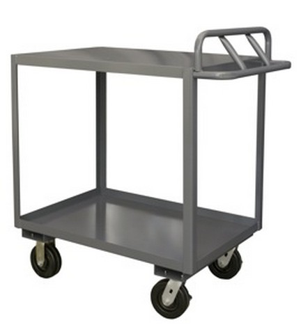 14 Gauge Tubular Push Handled Rolling Service Cart with 2 Shelves & Top Lips Down - Gray - 60 x 30 x 39 in.