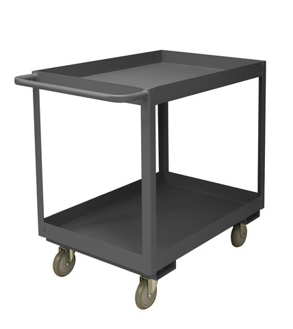 14 Gauge Tubular Push Handled Rolling Service Cart with 2 Shelves & 3 in. Lips Up, Gray- 24 x 36 x 37.25 in.