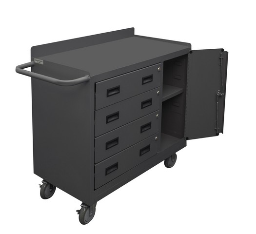 2211A-LU-95 16 Gauge Tubular Push Handled Lockable Cart with 3 Shelves & 4 Drawers, Lips Up, Gray - 36 x 18 x 38.38 in -  Durham