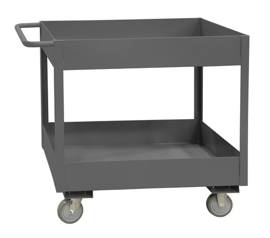 14 Gauge Rolling Service Stock Truck & 2 Shelves Tubular Push Handled with 6 Lips Up - Gray - 36 in.