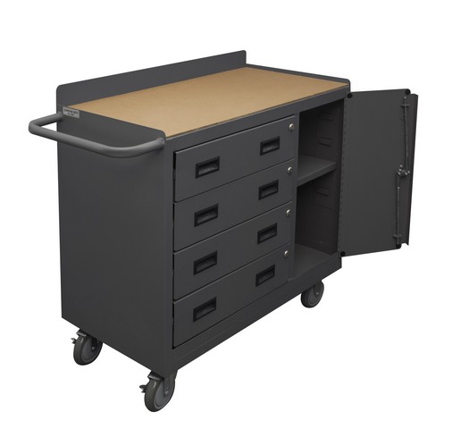 2211A-TH-LU-95 16 Gauge Tubular Push Handled Lockable Cart with 3 Shelves & 4 Drawers & Tempered Hardwood Lips Up, Gray - 36 x 18 x 38.38 in -  Durham
