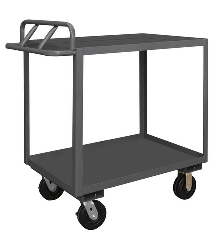 48 x 30 x 43.75 in. 2 Shelf Heavy Duty Rolling Stock Cart with Ergonomic Handle & All Lips Up, Gray