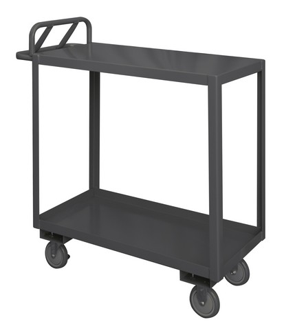 48 x 30 x 43.75 in. 2 Shelf Rolling Stock Cart with Ergonomic Handle & Top Lip Down - Gray