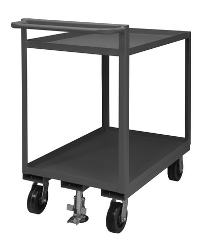 48 x 24 x 43.75 in. 2 Shelf Rolling Stock Cart with Raised Handle & All Lips Up - Gray