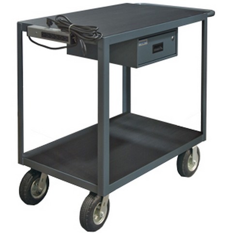14 Gauge Steel Instrument Cart with Drawer & Electrical Strip 2 Shelves Pneumatic Caster