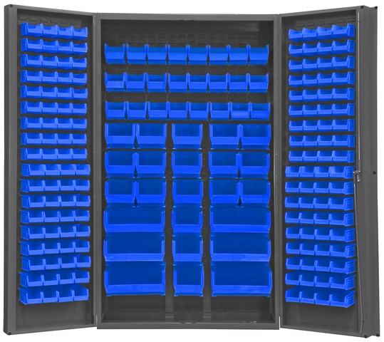 Picture of Durham SJC-BDLP-192-5295 14 Gauge Deep Style Lockable Double Door Cabinet with 192 Blue Hook on Bins, Gray - 48 in.
