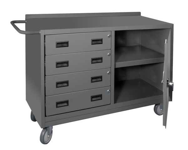 2221-95 48 in. 16 Gauge Lockable Mobile Bench Storage Cart with 3 Shelves & 4 Drawers Tubular Push Handled, Gray -  Durham
