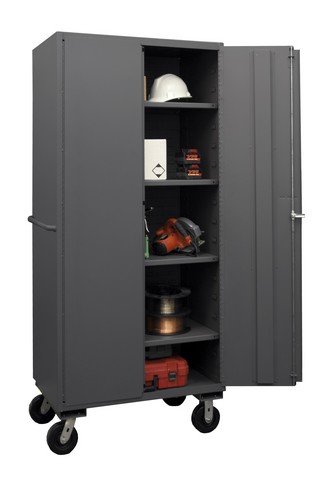 Picture of Durham 2501M-BLP-4S-95 36 in. 16 Gauge Flush Door Style Lockable Mobile Storage Cabinet with 4 Adjustable Shelves, Gray 