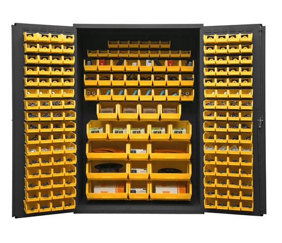 Picture of Durham 2502-186-95 48 in. 16 Gauge Flush Door Style Lockable Storage Cabinets with 186 Yellow Hook on Bins, Gray