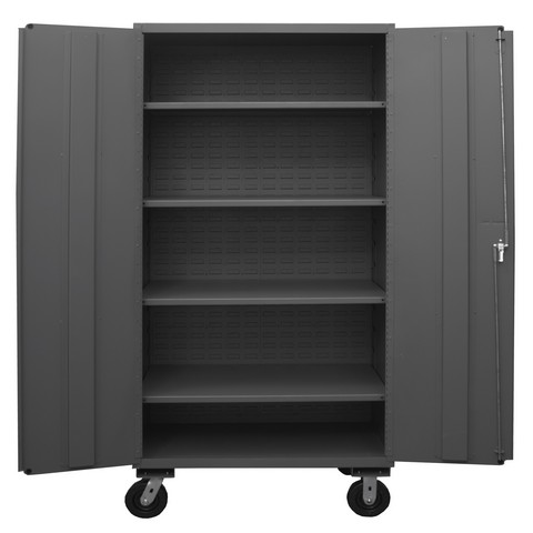 Picture of Durham 2502M-BLP-4S-95 48 in. 16 Gauge Flush Door Style Lockable Mobile Storage Cabinet with 4 Adjustable Shelves, Gray