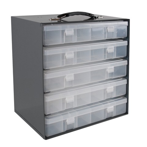 13.25 x 13.5 x 9. 13 in. Prime Cold Rolled Steel Rack for 5 Large Plastic Compartment Boxes, Gray