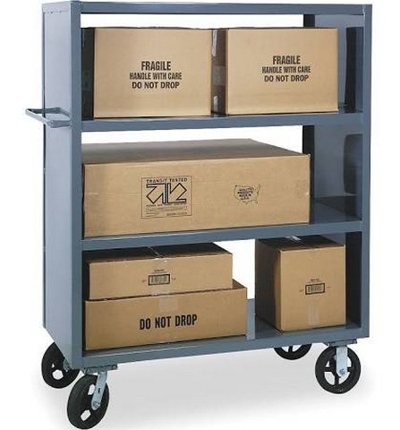 Picture of Durham 2SPT244822K95 14 Gauge 2 Sided Package Truck with 2 Shelves  Gray  48 in.