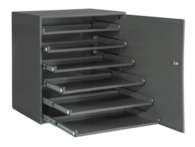 Picture of Durham 321B-95-DR Heavy Duty Bearing Slides Rack - Holds 6 Large Compartment Boxes with Door&#44; Gray
