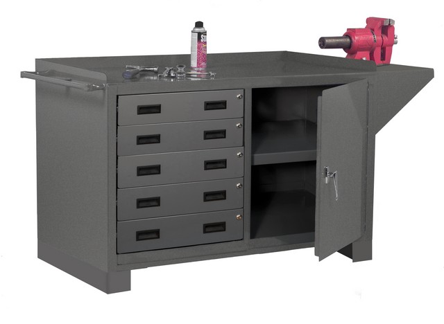 3405-95 14 Gauge Welded Steel Stationary Work Station with 5 Drawers & 1 Shelf, Gray -  Durham