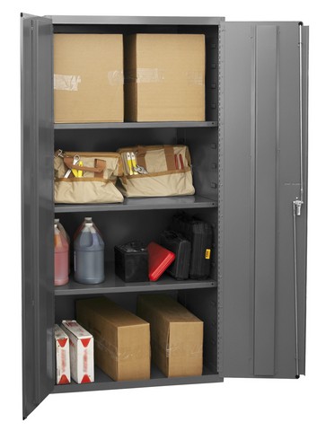 Picture of Durham 3501-95 14 Gauge Flush Door Style Lockable Shelf Cabinet with 3 Adjustable Shelves, Gray - 36 x 24 x 72 in.