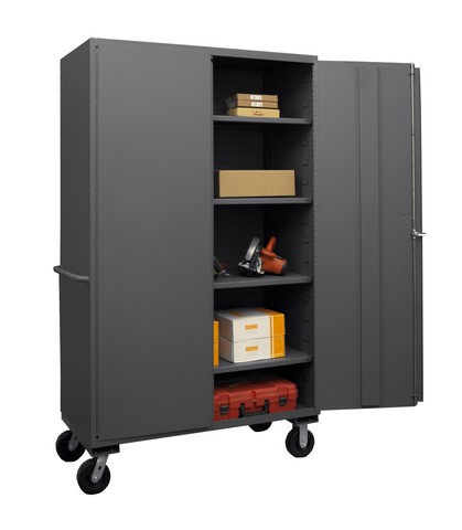 Picture of Durham 3501M-BLP-4S-95 14 Gauge Flush Door Style Lockable Mobile Cabinet with 4 Adjustable Shelves , Gray - 36 in.