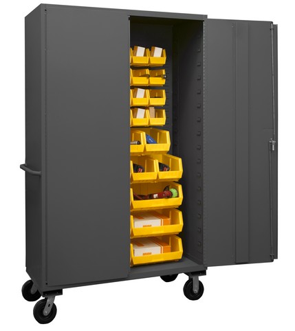 Picture of Durham 3502M-BLP-42-95 14 Gauge Flush Door Style Lockable Mobile Cabinet with 42 Yellow Hook on Bins, Gray - 48 in.