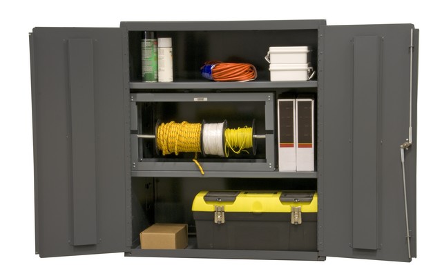 Picture of Durham 3503-95 14 Gauge Flush Door Style Lockable Shelf Cabinet with 2 Adjustable Shelves, Gray - 36 x 24 x 42 in.