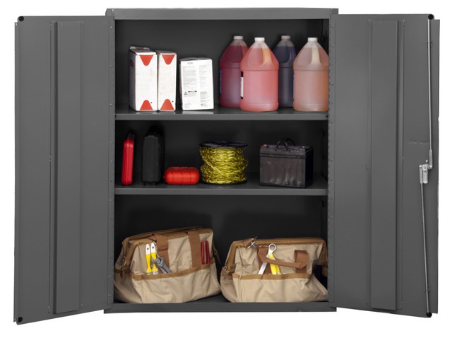 Picture of Durham 3600-95 14 Gauge Flush Door Style Lockable Shelf Cabinet with 2 Adjustable Shelves, Gray - 36 in.