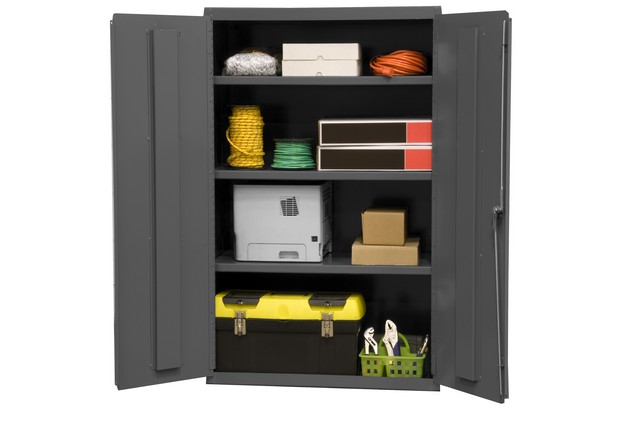 Picture of Durham 3601-95 14 Gauge Flush Door Style Lockable Shelf Cabinet with 3 Adjustable Shelves, Gray - 36 in.