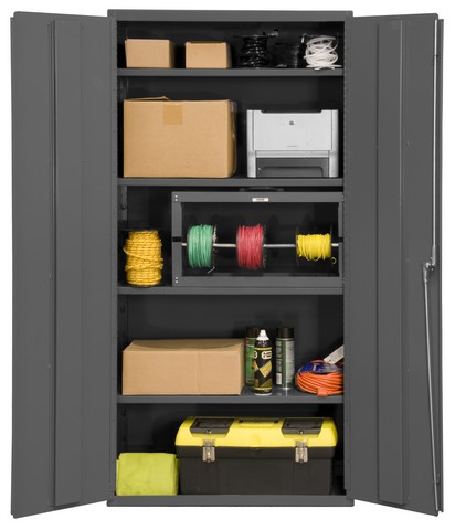Picture of Durham 3602-95 14 Gauge Flush Door Style Lockable Shelf Cabinet with 4 Adjustable Shelves, Gray - 36 x 18 x 72 in.