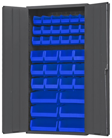 Picture of Durham 3602-BLP-36-5295 14 Gauge Flush Door Style Lockable Cabinet with 36 Blue Hook on Bins, Gray - 36 in.