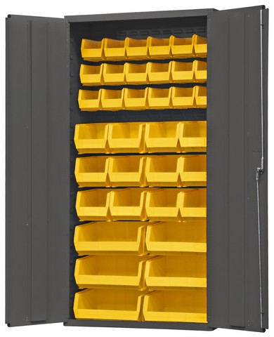 Picture of Durham 3602-BLP-36-95 14 Gauge Flush Door Style Lockable Cabinet with 36 Yellow Hook on Bins, Gray - 36 in.