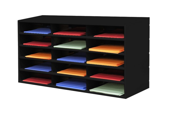 15 Opening Steel Horizontal Literature Rack - Black