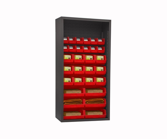 Picture of Durham 5003-30-1795 12 Guage Enclosed Shelving with 30 Red Hook on Bins, Gray - 36 x 18 x 72 in.