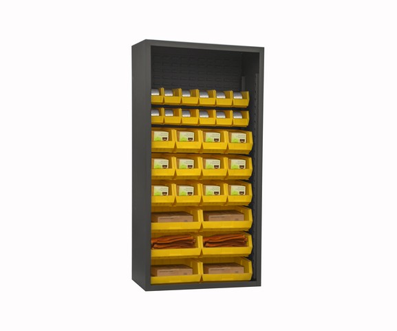 Picture of Durham 5003-30-95 12 Guage Enclosed Shelving with 30 Yellow Hook on Bins, Gray - 36 x 18 x 72 in.