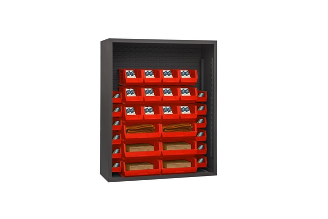Picture of Durham 5006-30-1795 12 Guage Enclosed Shelving with 30 Red Hook on Bins, Gray - 48 x 18 x 60 in.