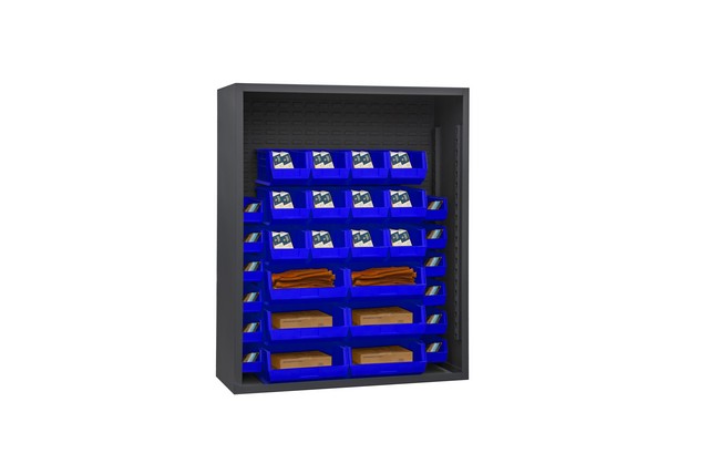 Picture of Durham 5006-30-5295 12 Guage Enclosed Shelving with 30 Blue Hook on Bins, Gray - 48 x 18 x 60 in.